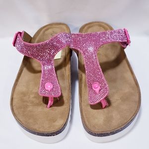 Women flat pink slippers with glitter